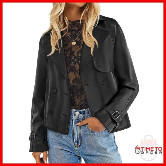 Jackets & Blazers - Faux Leather Oversized Moto Jacket Women's Button Coat Fall Winter